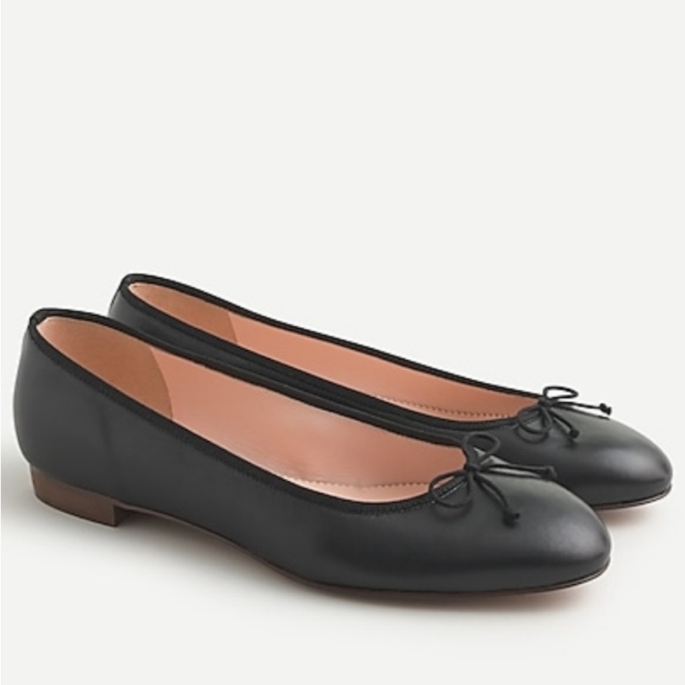 🍁 J.CREW NEW! Kiki Black Leather Ballet Flats  Sz 9.5 🦊